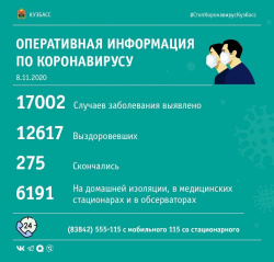 Коронавирус: Оперативная информация по Кузбассу на утро, 8 ноября