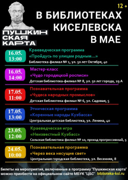 Библиотекари Киселёвска приглашают юношей и девушек принять участие в интересных мероприятиях в рамках Федеральной программы "Пушкинская карта" 