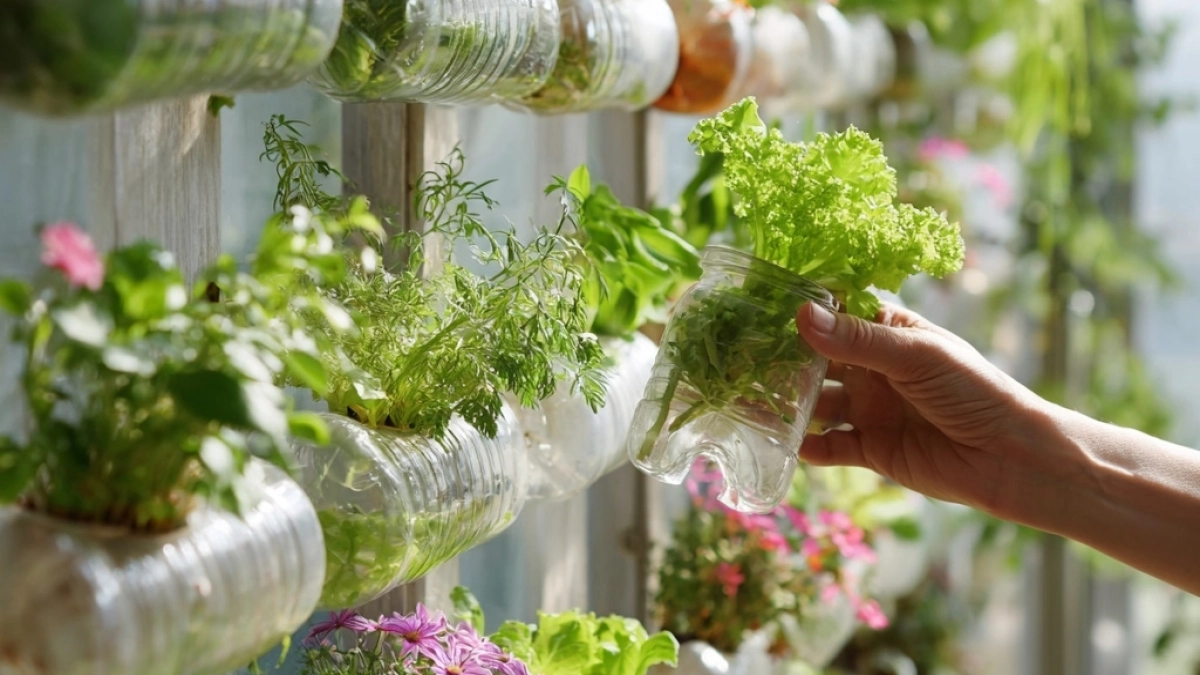 Выкидывать пластиковые бутылки больше не модно: новый тренд 2026 — вертикальные грядки из отходов на балконе