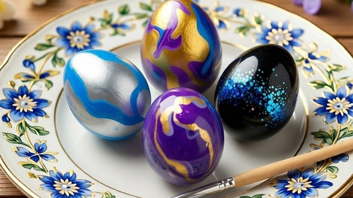 Как покрасить яйца, чтобы все спросили «как ты это сделала»: нужны только тонкая кисть и лак для ногтей – четыре шага к "Космическим яйцам"