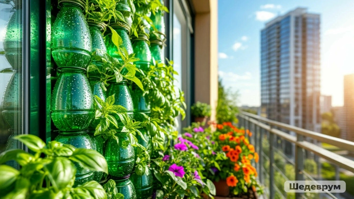 Выкидывать пластиковые бутылки теперь не модно: новый тренд 2026 — вертикальные грядки из отходов на балконе