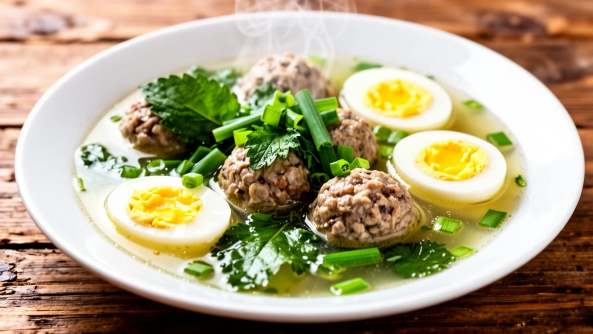 Весной вместо надоевшей лапши: суп с пучком зелени, фрикадельками и яйцами — лёгкий, ароматный и без всякой варки бульона