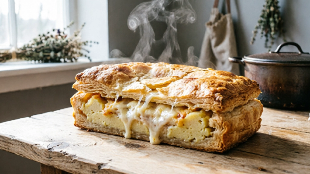 Слоеная выпечка с картофельной и сырной начинкой из простого дрожжевого теста: сытно и очень вкусно 