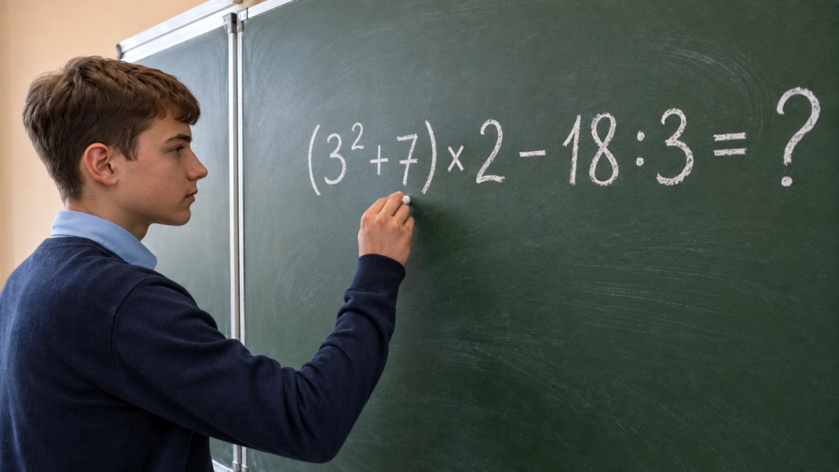 Восьмиклассники считают в уме: а вы справитесь с примером (3² + 7) × 2 − 18 : 3?