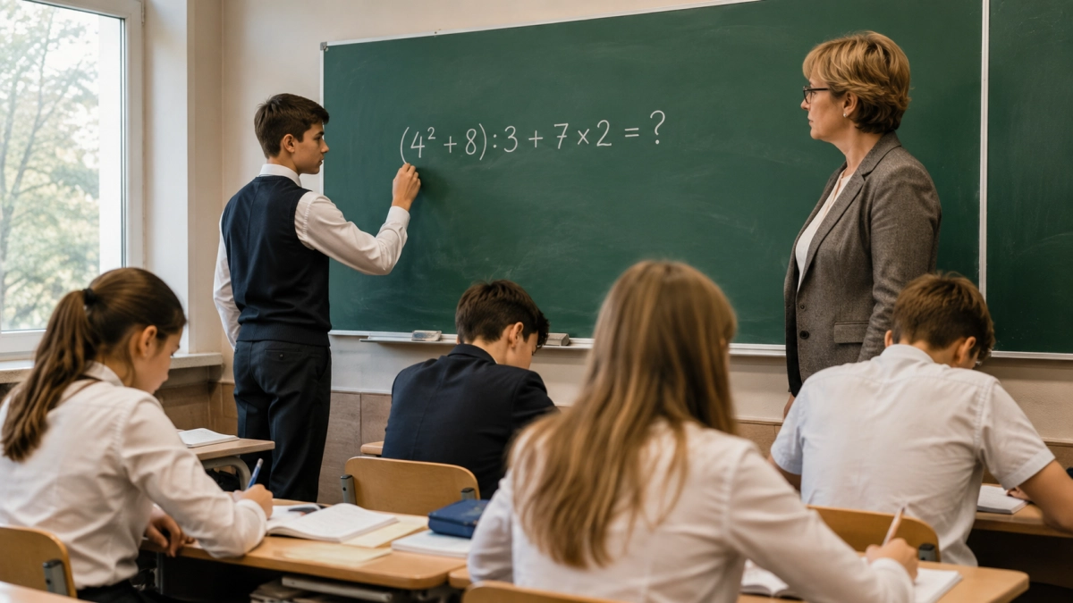 Восьмиклассники считают в уме: а вы справитесь с примером (4² + 8) : 3 + 7 × 2?