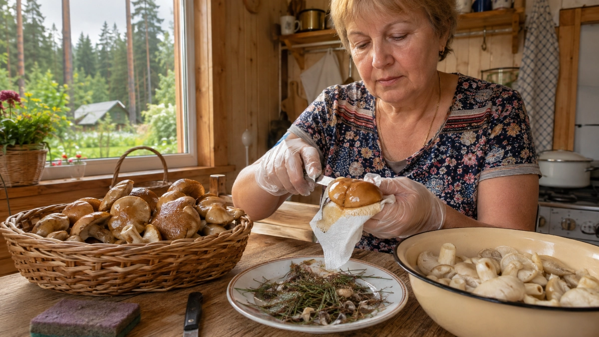 Раньше просиживала до ночи, снимая плёнку с маслят — теперь ведро разбираю за 30 минут: выручает простая хитрость