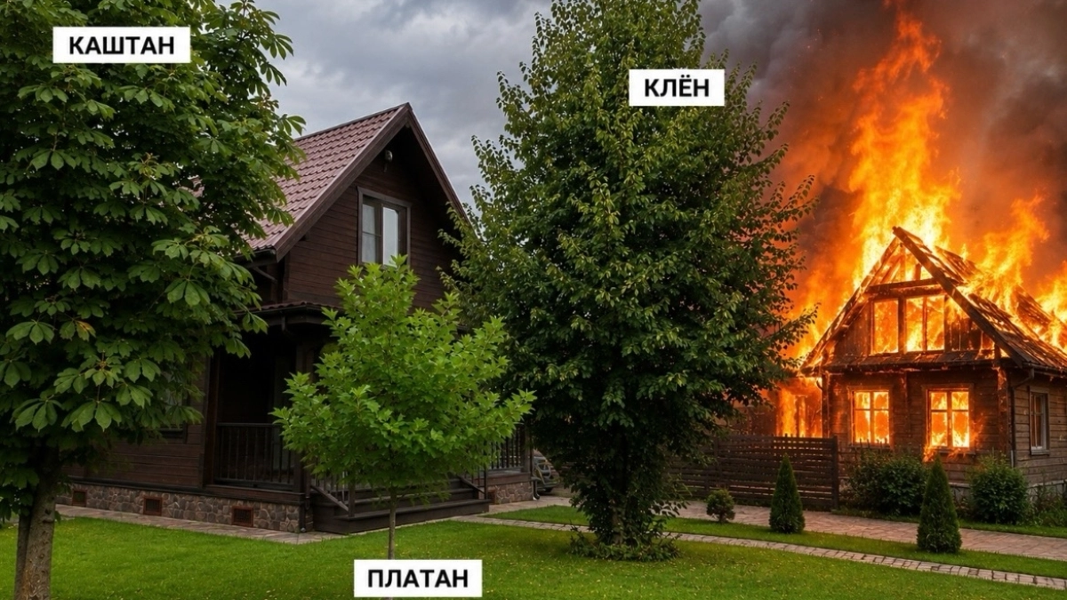 В августе по углам дачи посадила три разных дерева — они не дадут даче вспыхнуть как спичка при пожаре