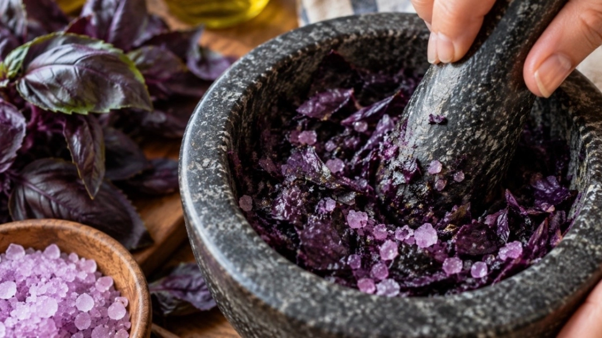 Пока базилик не прихватило холодом, перетираю его с солью: 3 ингредиента — зимой эту приправу ни за какие деньги не купишь