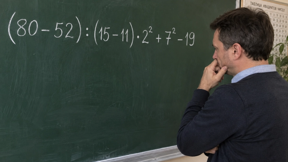 Кажется простым, пока не начинаешь считать: решите (80 − 52) : (15 − 11) · 2² + 7² − 19