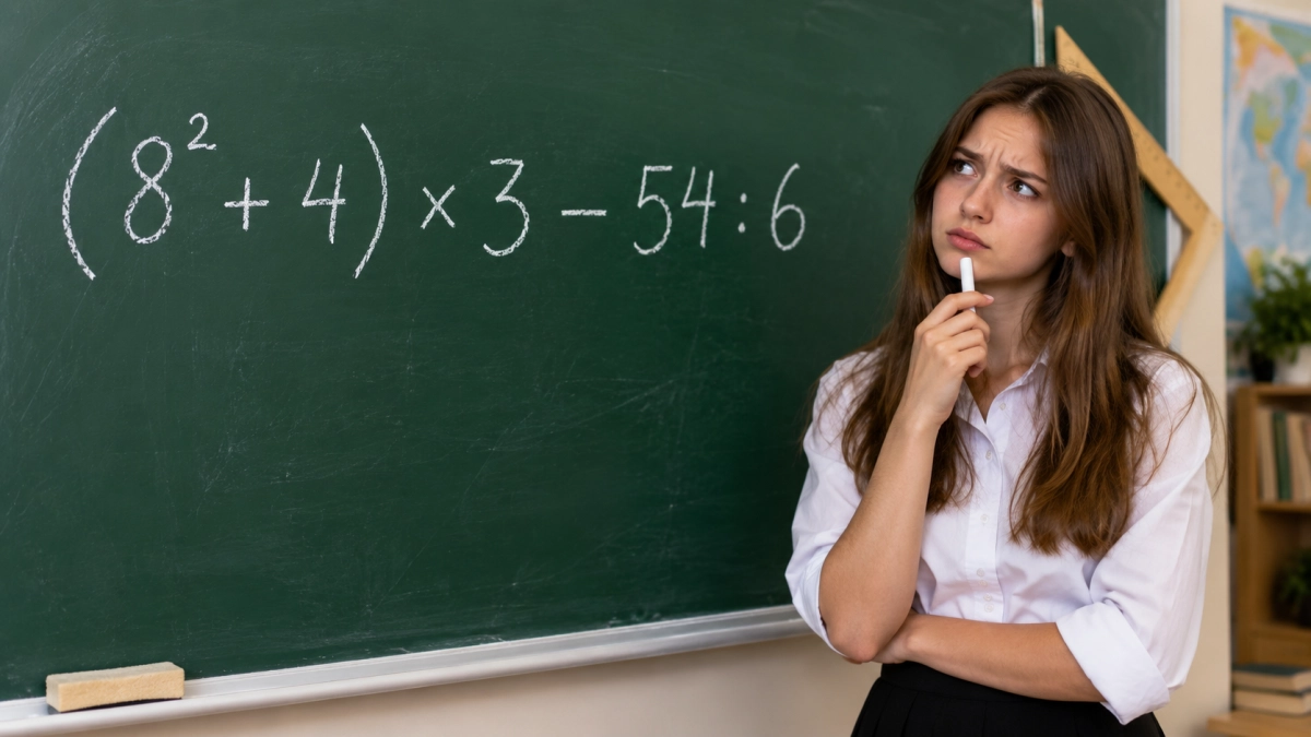 Восьмиклассники быстро называют ответ: а вы решите (8² + 4) × 3 − 54 : 6 без калькулятора? 