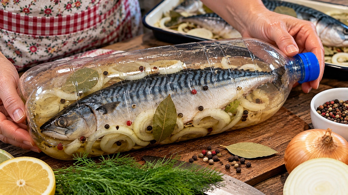 Скумбрия в бутылке, как копченая: просто кладу тушку в бутылку и заливаю этим маринадом - никакой химии