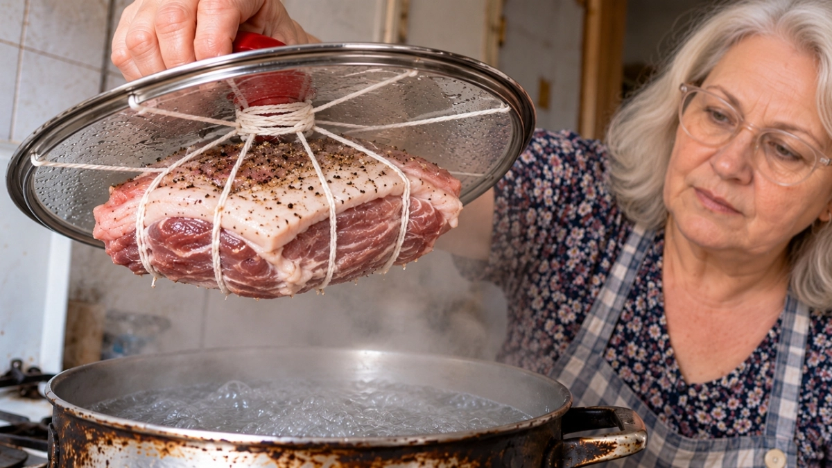 При снохе привязала мясо к крышке кастрюли — на ужин вышло нежнее жареного, теперь благодарит и сыну так готовит 