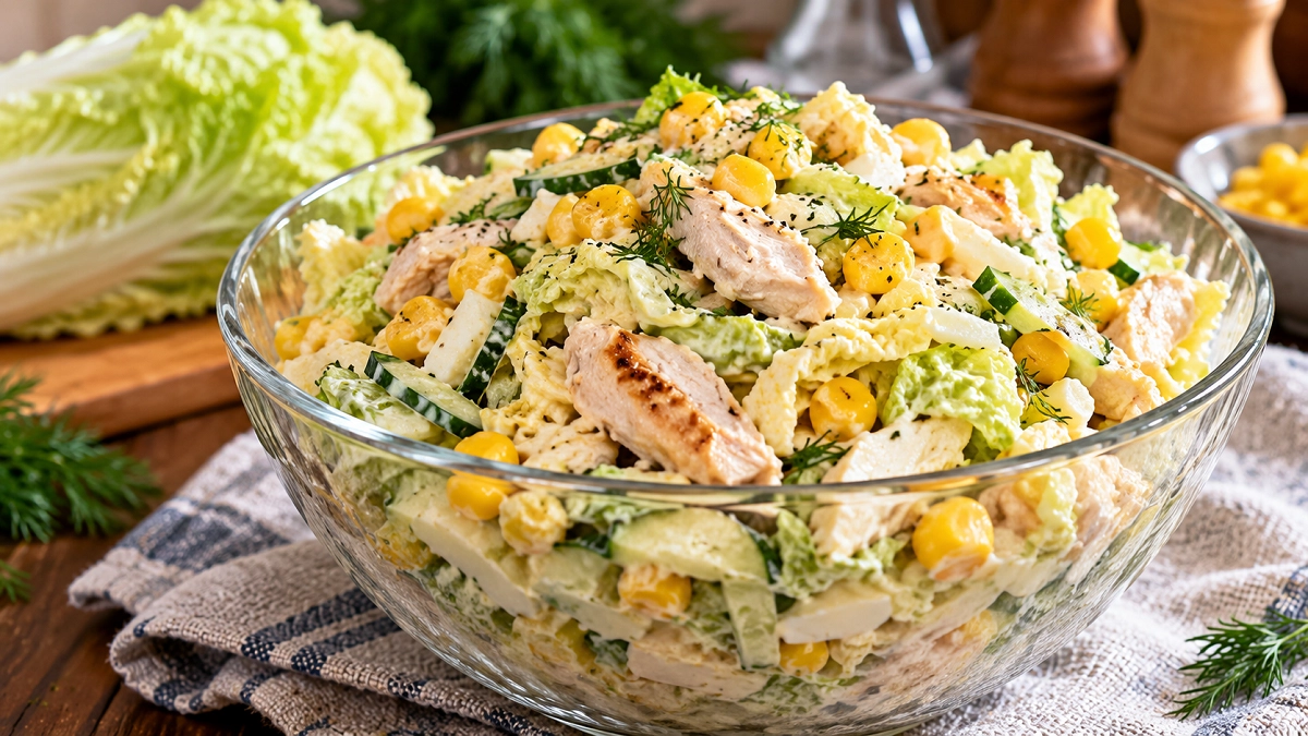 Аппетитный салат с пекинской капустой: такой вкусный, что приходится готовить его 2 раза в день - можно худеющим