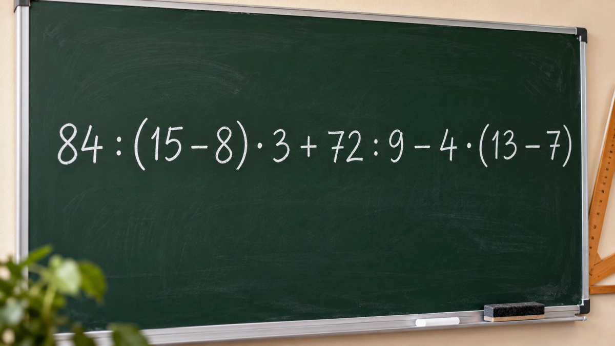Кажется, что всё легко, но есть подвох: решите пример 84 : (15 − 8) · 3 + 72 : 9 − 4 · (13 − 7) 