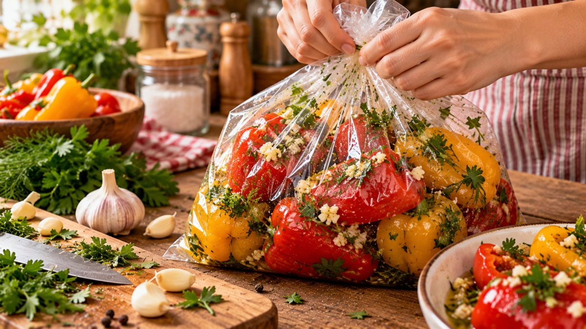 Перцы больше не фарширую часами: складываю в пакет с чесноком и зеленью — через сутки закуска улетает со стола первой